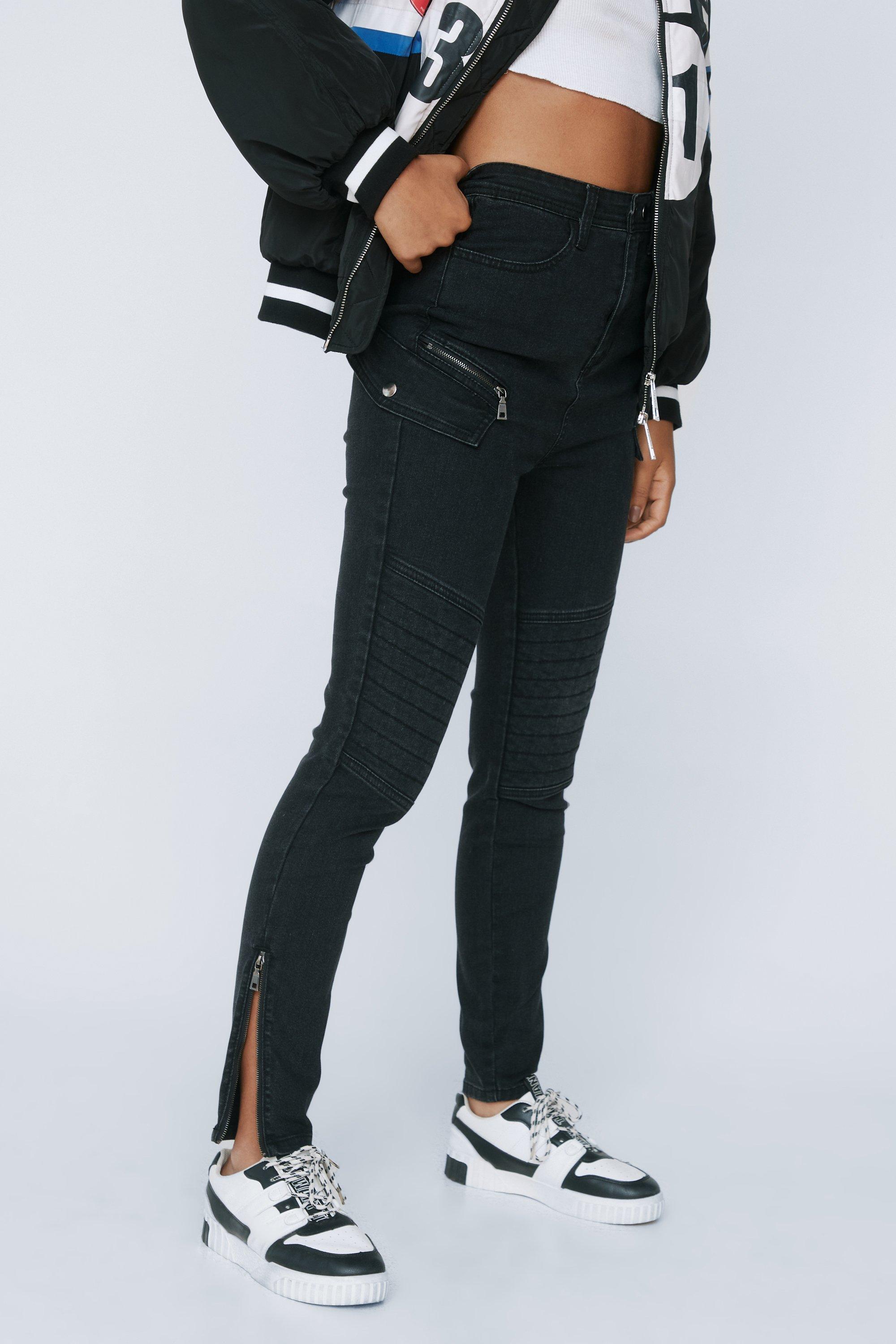 Skinny biker jeans 2025 with zippers